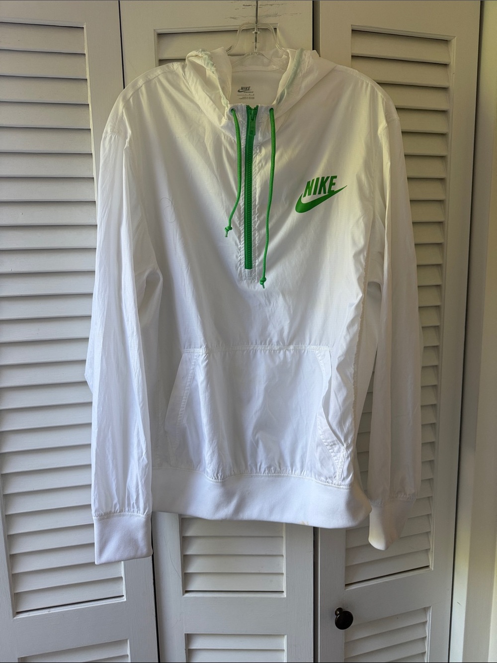 Nike White Hooded Pullover with Neon Green Accents